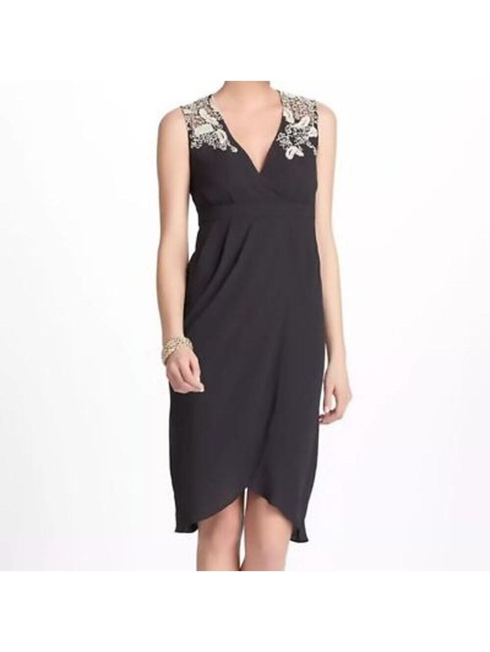 Anthropologie Meadow Rue EUC Women's Embroidered Tulip Hem Black Dress 8